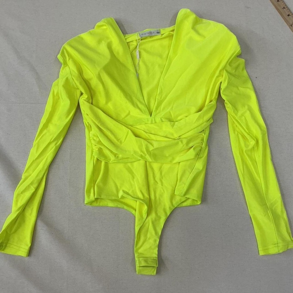 Neon yellow wrap-front bodysuit